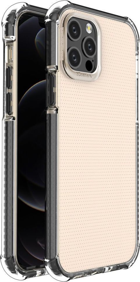 Hurtel Spring Armor żelowy elastyczny pancerny pokrowiec z kolorową ramką do iPhone 12 Pro / iPhone 12 czarny 1