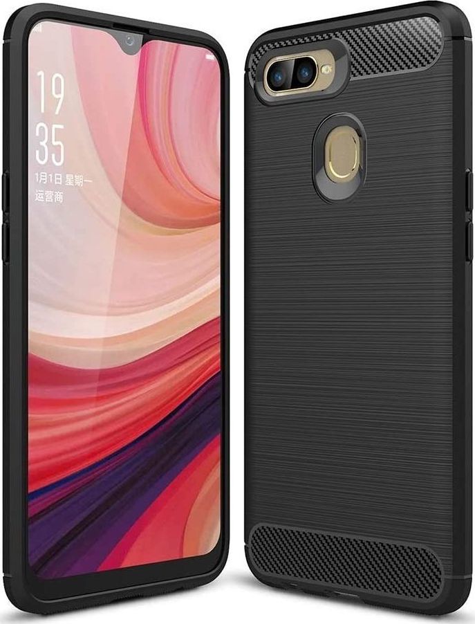 Hurtel Carbon Case elastyczne etui pokrowiec Oppo A12 / A5s / A7 czarny 1