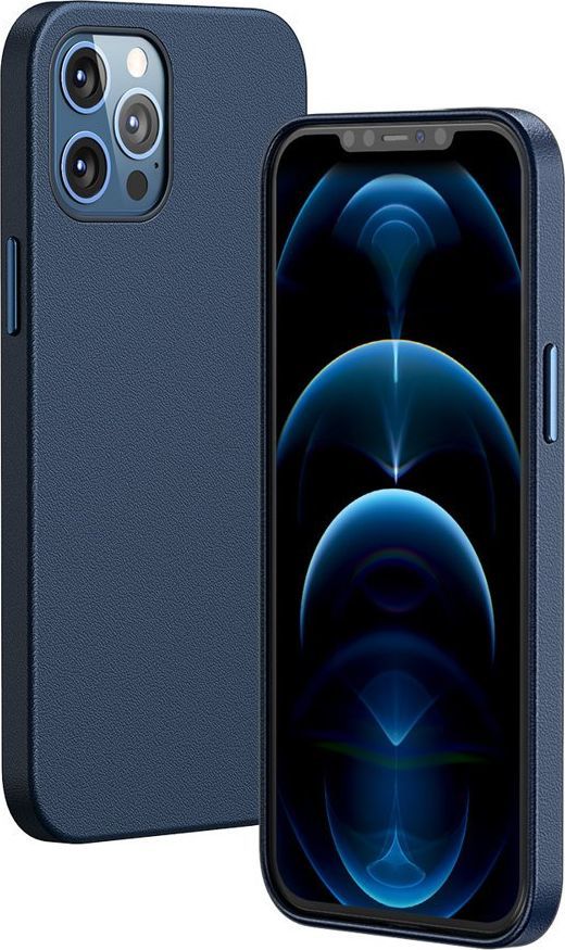 Baseus Baseus Magnetic Leather Case etui ze skóry ekologicznej z magnetycznym uchwytem iPhone 12 Pro Max niebieski (kompatybilny z MagSafe) 1