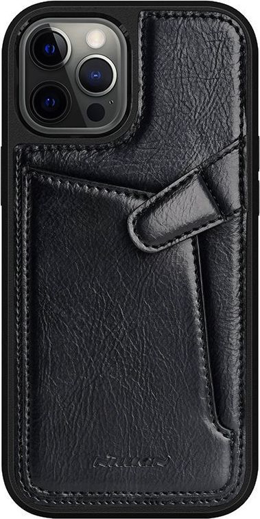 Nillkin Nillkin Aoge Leather Case elastyczne pancerne etui z prawdziwej skóry z kieszonką iPhone 12 Pro Max czarny 1