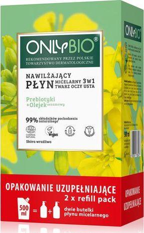 Only Bio Nawilżający płyn micelarny 3w1 Priebiotyki i Olejek Sezamowy 250mlx2 + refill 500ml 1