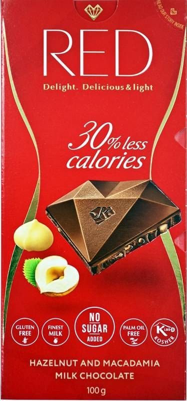 CHOCOLETTE CONFECTIONARY Czekolada mleczna z orzechami laskowymi i makadamia Bez Cukru 100 g - RED Chocolette 1