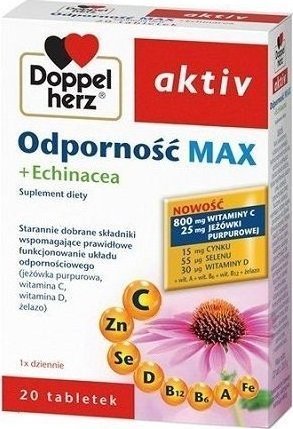 Queisser Doppelherz, Aktiv Odporność Max + Echinacea, 20 tabletek - Długi termin ważności! 1