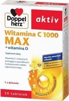 Queisser Doppelherz, Aktiv Witamina C 1000 Max + Witamina D, 30 tabletek - Długi termin ważności! 1
