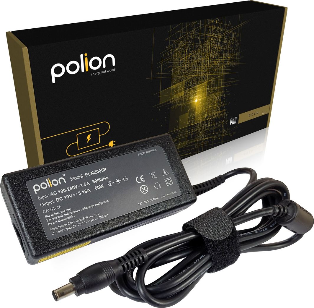 Zasilacz do laptopa Polion 60 W, 3 mm, 3.2 A, 19 V (PLNZ005P) 1