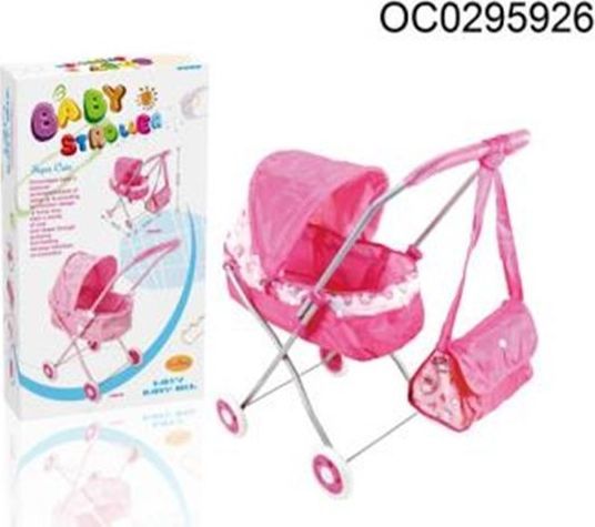 KIK Wózek dla lalek gondola z torbą różowy 1