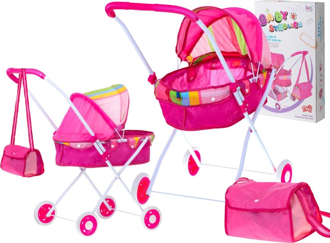 KIK Wózek dla lalek gondola z torbą różowy 1