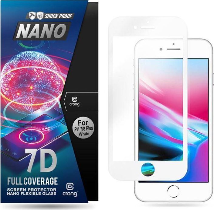 Crong Crong 7D Nano Flexible Glass - Szkło hybrydowe 9H na cały ekran iPhone 8 Plus / 7 Plus (White) 1