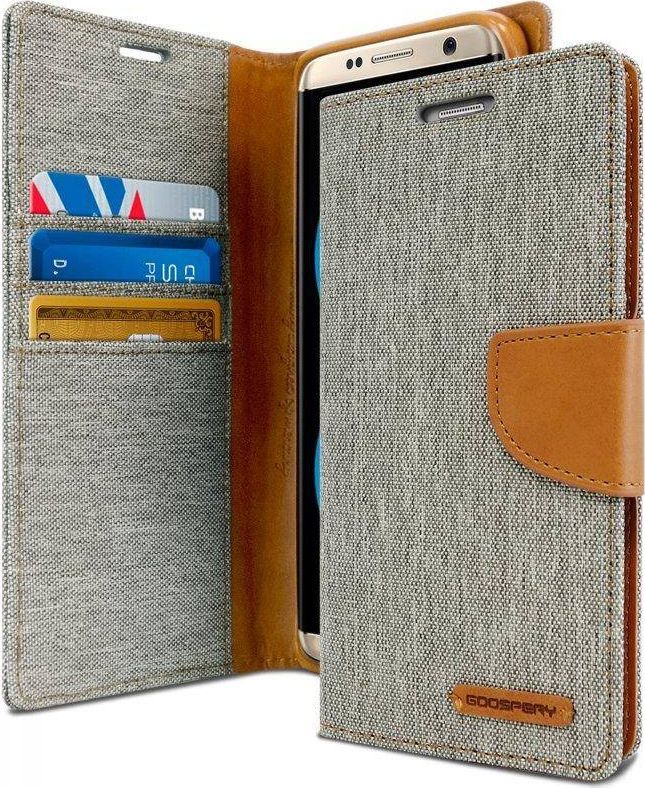 Mercury Mercury Canvas Diary - Etui Samsung Galaxy S8+ z kieszeniami na karty + stand up (szary/camel) 1