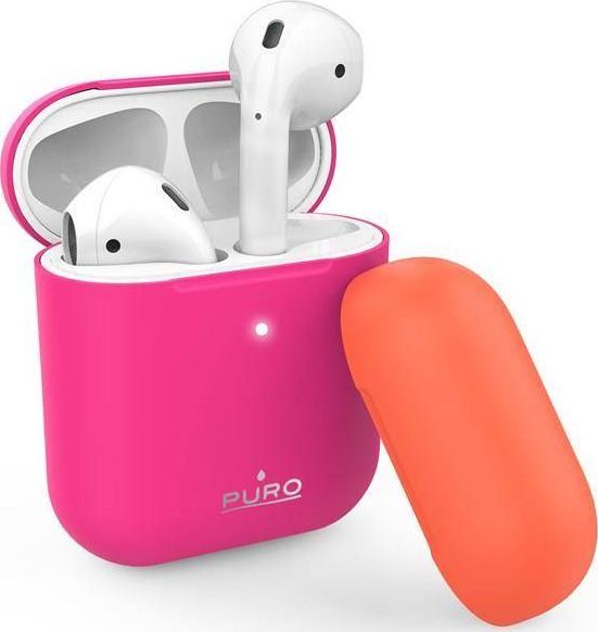 Puro PURO ICON Fluo Case - Etui do Airpods 1 & 2 gen z dodatkową osłonką (Fluo Fucsia + Fluo Orange Cap) 1