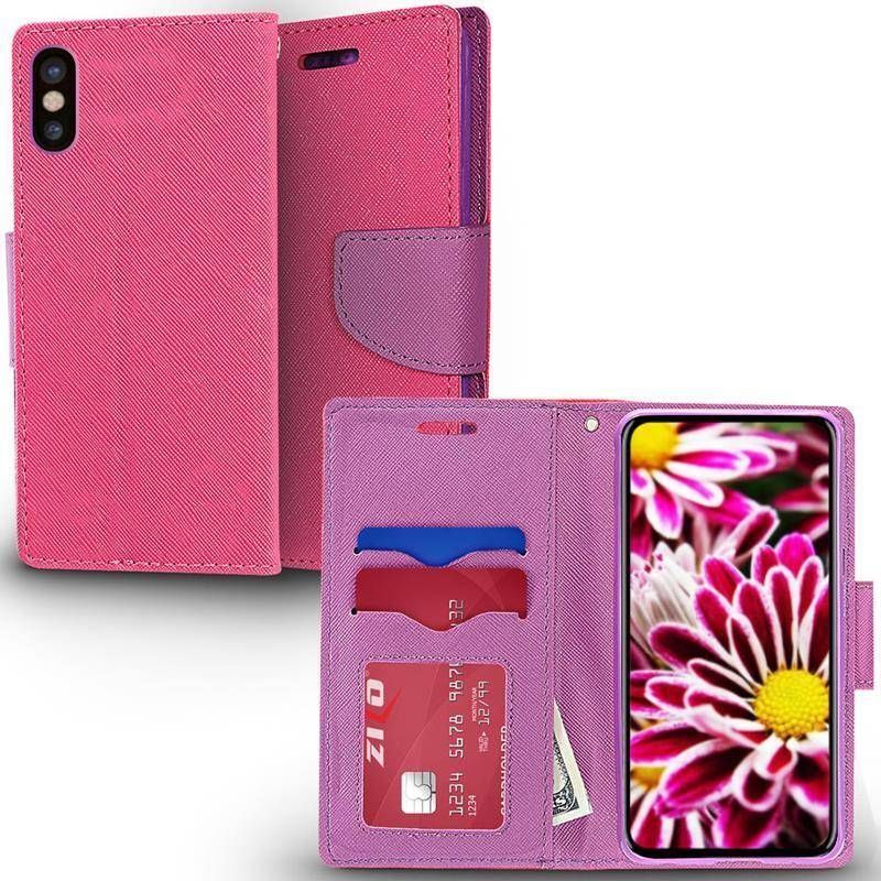 Zizo Zizo Flap Wallet Pouch - Etui iPhone X z kieszeniami na karty + stand up (Pink/Purple) 1