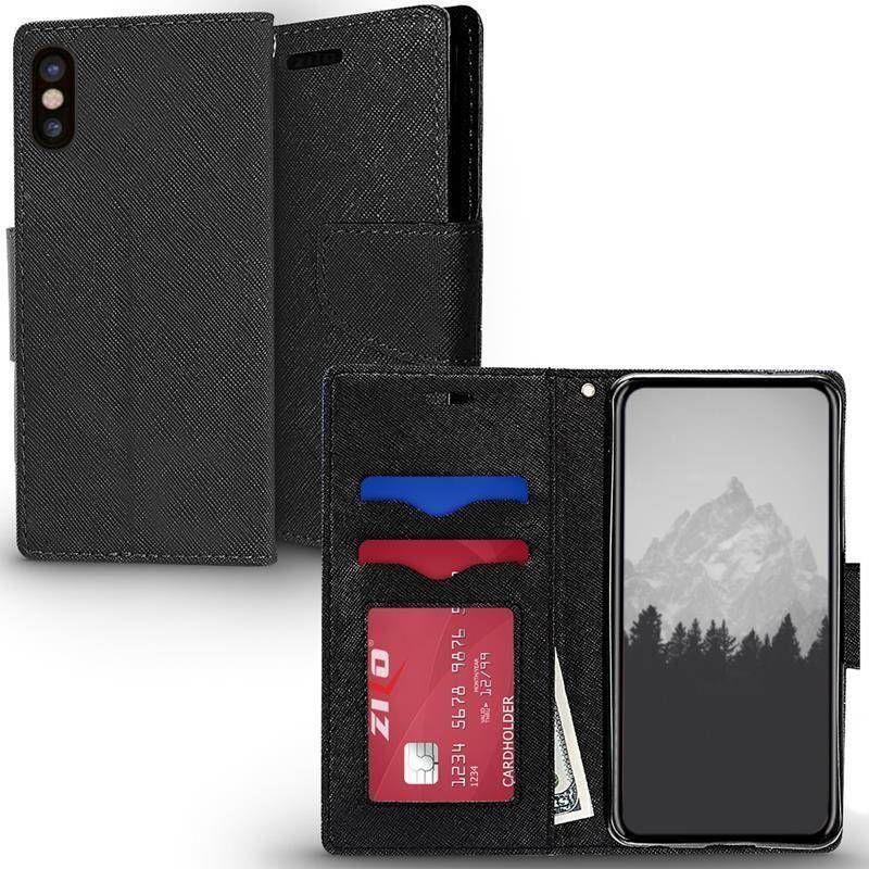 Zizo Zizo Flap Wallet Pouch - Etui iPhone X z kieszeniami na karty + stand up (Black/Black) 1