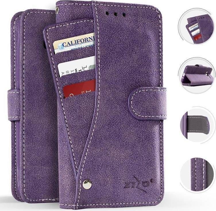 Zizo Zizo Slide Out Wallet Pouch - Skórzane etui iPhone X z kieszeniami na karty wewnątrz oraz na zewnątrz etui + stand up (Purple) 1