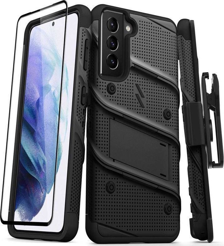 Zizo Zizo Bolt Cover - Pancerne etui Samsung Galaxy S21 5G ze szkłem 9H na ekran + podstawka & uchwyt do paska (czarny) 1