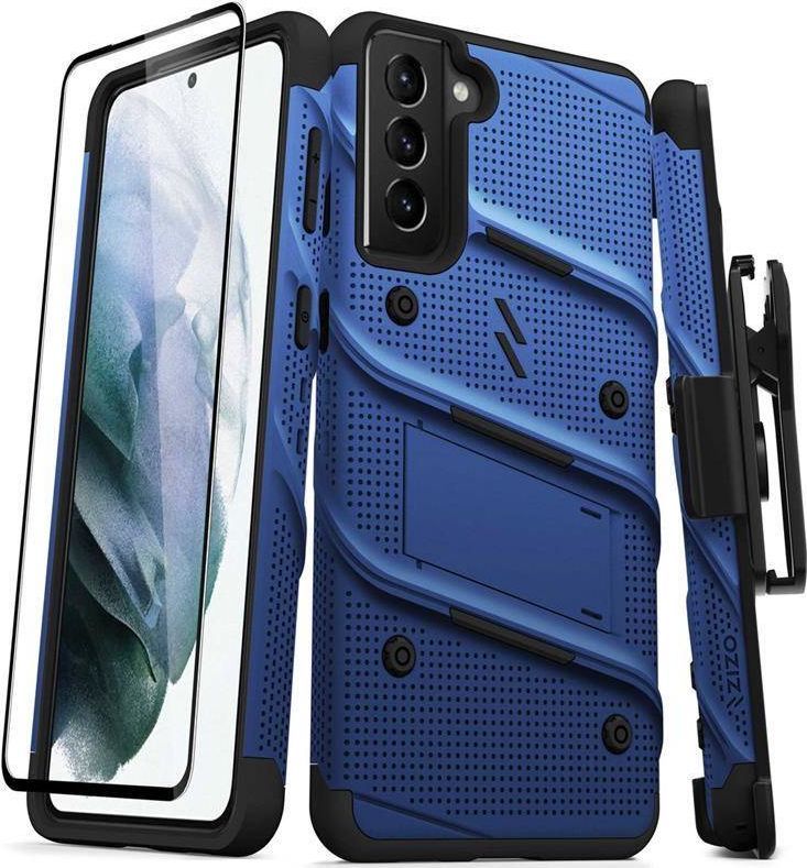 Zizo Zizo Bolt Cover - Pancerne etui Samsung Galaxy S21+ 5G ze szkłem 9H na ekran + podstawka & uchwyt do paska (niebieski/czarny) 1