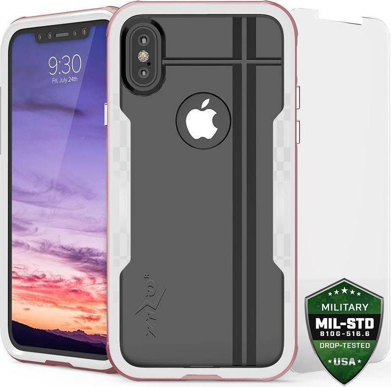 Zizo Zizo Shock Case - Pancerne etui iPhone Xs / X z hartowanym szkłem na ekran (Rose Gold/White) 1