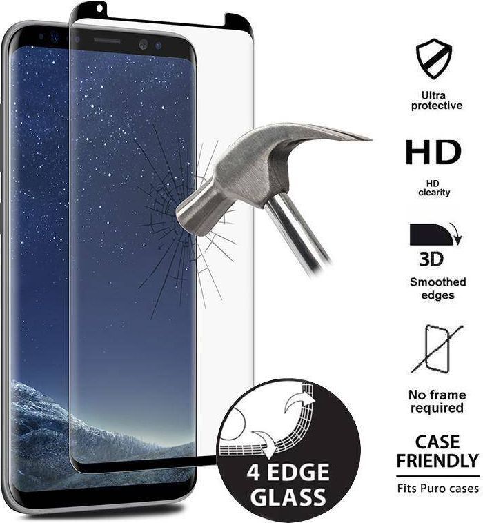 Puro PURO Premium Full Edge Tempered Glass Case Friendly - Szkło ochronne hartowane na ekran Samsung Galaxy S8 (czarna ramka) 1