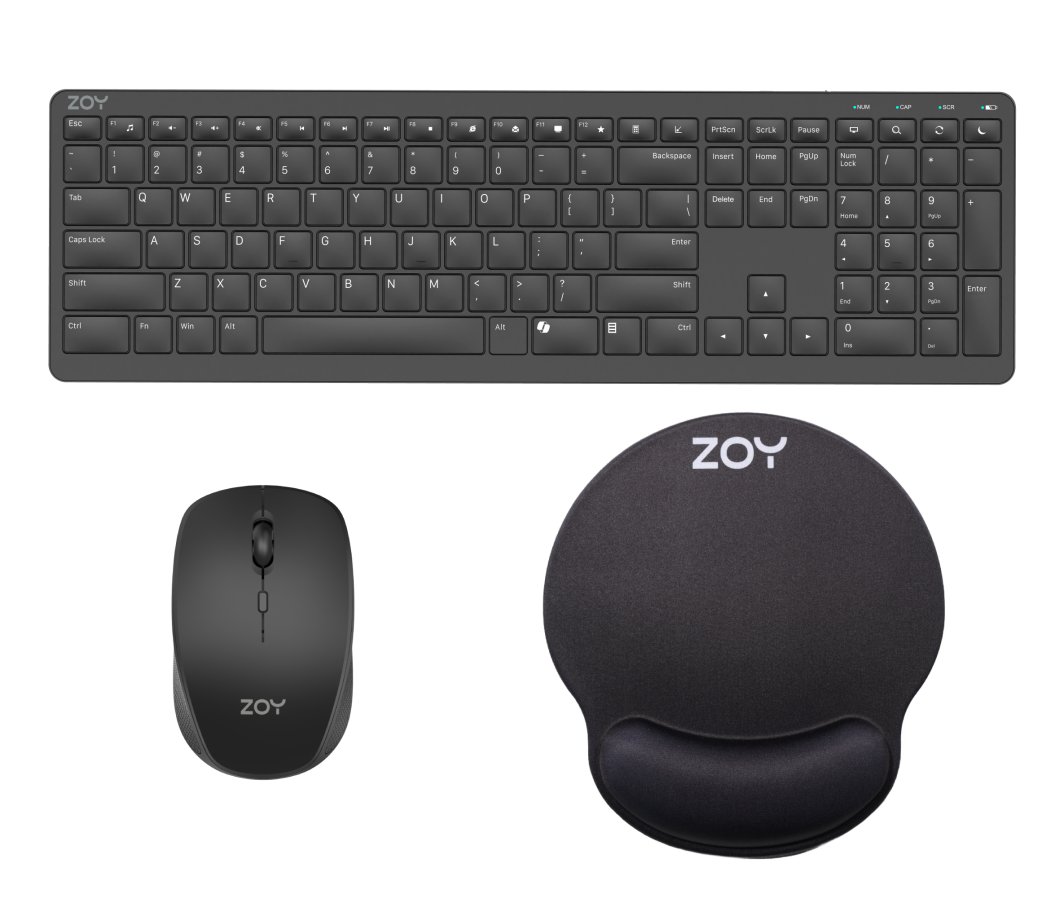 Mysz ZOY ZMS28 czarna + Klawiatura ZOY ZKB880 + Podkładka ZOY żelowa czarna ZMP25 1
