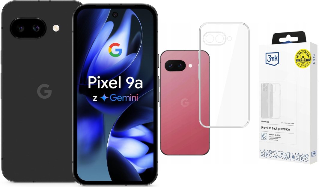Smartfon Pixel 9A 5G 8/256GB Czarny  (GA09566-GB) + Etui Clear Case 1