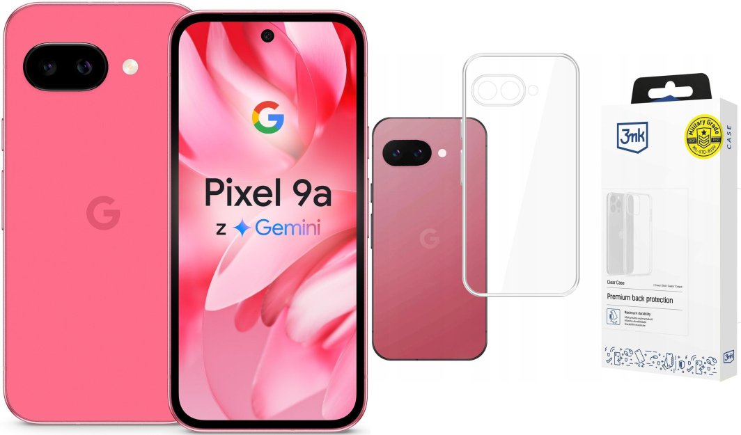 Smartfon Pixel 9A 5G 8/128GB Różowy  (GA09565-GB) + Etui Clear Case 1