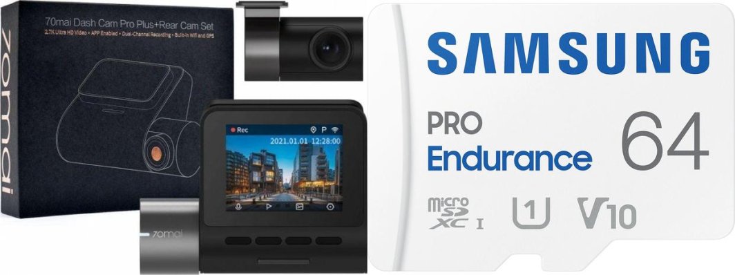 Wideorejestrator 70mai Wideorejestrator 70mai A500S Czarny + tylna kamera RC06 + Karta Samsung PRO Endurance 2022 MicroSDXC 64 GB Class 1