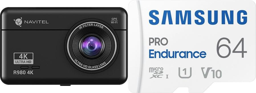 Wideorejestrator Navitel Wideorejestrator Navitel R980 4K + Karta Samsung PRO Endurance 2022 MicroSDXC 64 GB Class 1