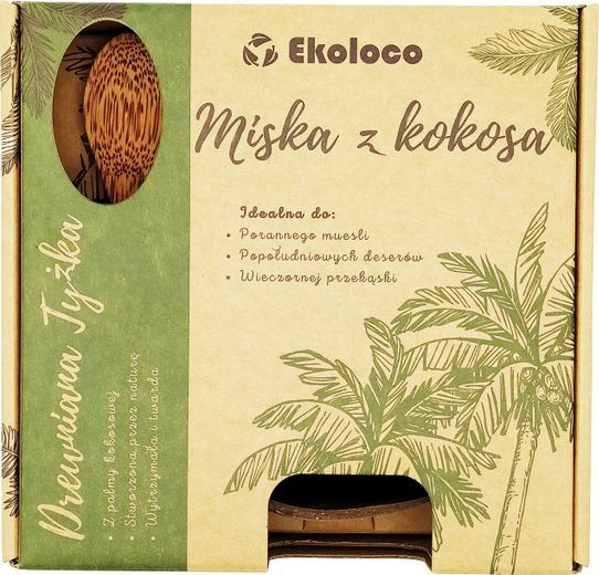 Ekoloco Naturalna miska z łupiny kokosa z łyżką w zestawie na prezent 1