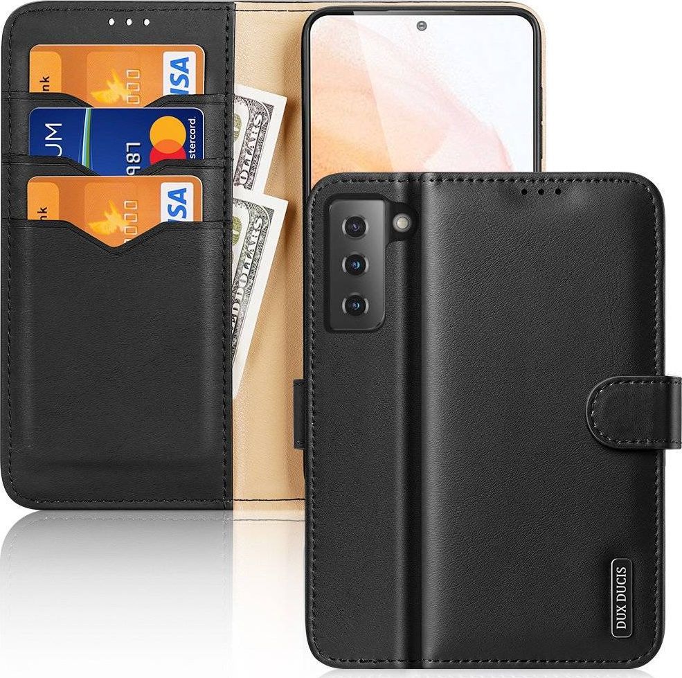Dux Ducis Dux Ducis Hivo skórzane etui z klapką pokrowiec ze skóry naturalnej portfel na karty i dokumenty Samsung Galaxy S21 5G czarny 1