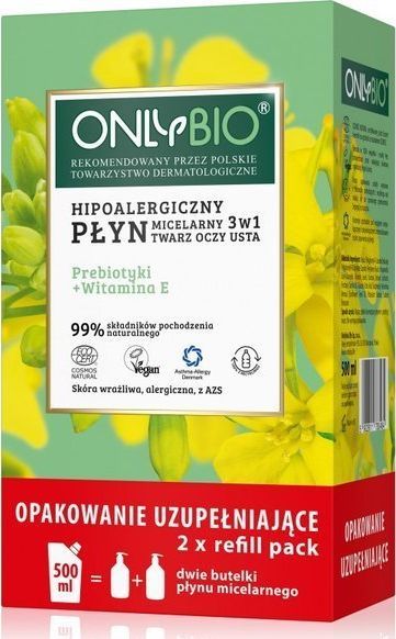 Only Bio ONLYBIO_SET Hipoalergiczny płyn micelarny 3w1 Priebiotyki i Witamina E 250mlx2 + refill 500ml 1