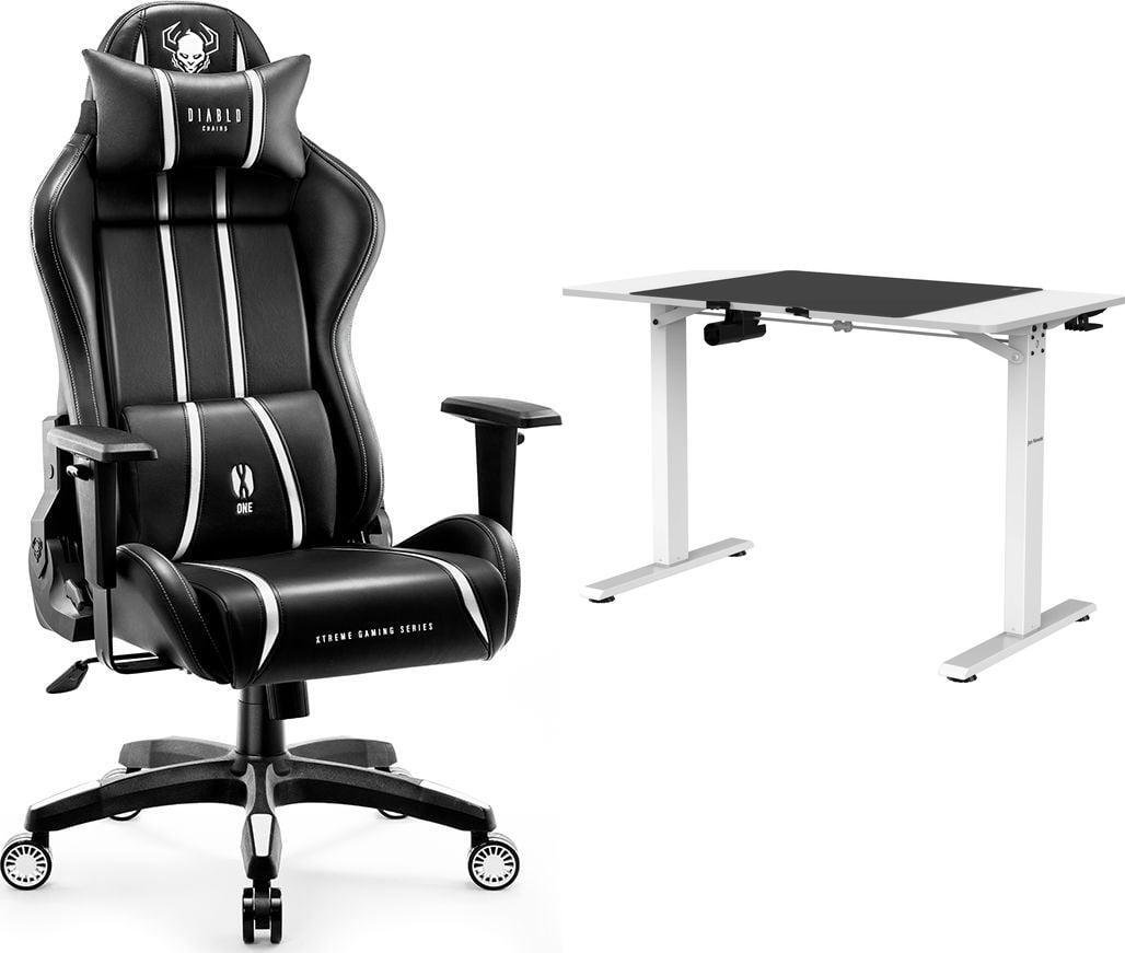 Fotel Diablo Chairs X-ONE 2.0 NORMAL czarno-biały + EGON 1100 Białe 110 cmx60 cm 1