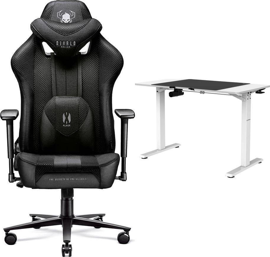 Fotel Diablo Chairs X-PLAYER 2.0 Normal Size Czarny + EGON 1100 Białe 110 cmx60 cm 1