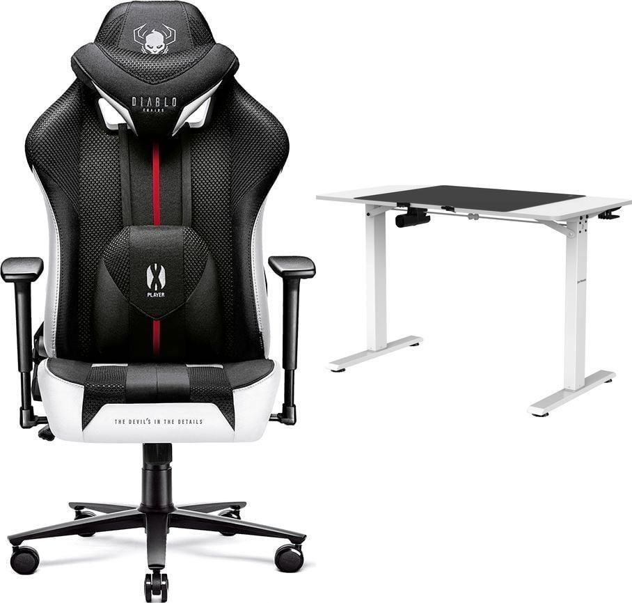 Fotel Diablo Chairs X-PLAYER 2.0 Normal Size Czarno-biały + EGON 1100 Białe 110 cmx60 cm 1