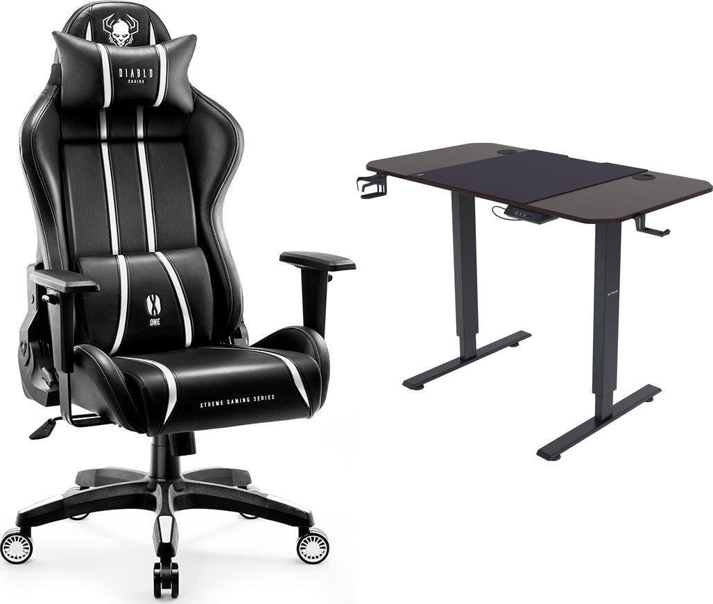 Fotel Diablo Chairs X-ONE 2.0 NORMAL czarno-biały + EGON 1100 Orzechowe 110 cmx60 cm 1