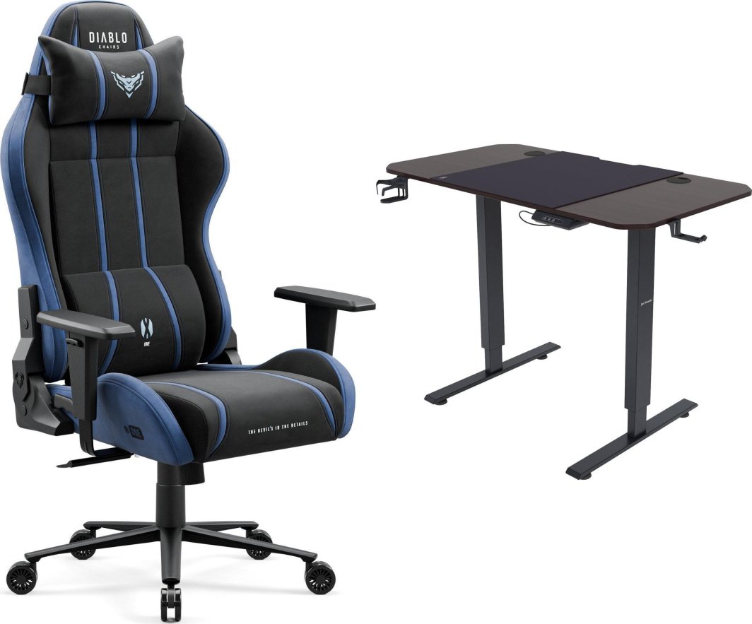 Fotel Diablo Chairs X-One 2.0 Normal Size Night Blue + EGON 1100 Orzechowe 110 cmx60 cm 1