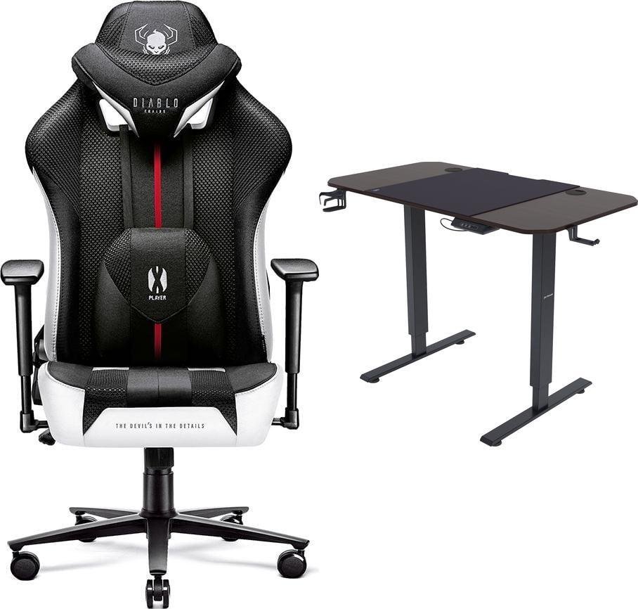 Fotel Diablo Chairs X-PLAYER 2.0 Normal Size Czarno-biały + EGON 1100 Orzechowe 110 cmx60 cm 1