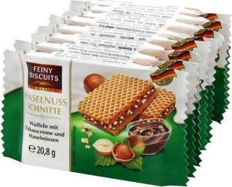 Feiny Biscuits Feiny Biscuits Wafelki z Kremem Kakaowym i Orzechami Laskowymi 8x20,8 g 1
