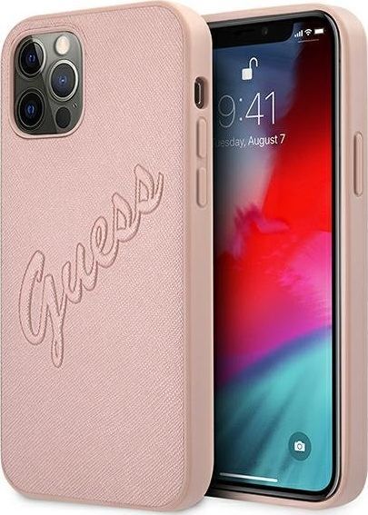 Guess Guess GUHCP12LRSAVSRG iPhone 12 Pro Max 6,7" różowy/pink hardcase Saffiano Vintage Script 1