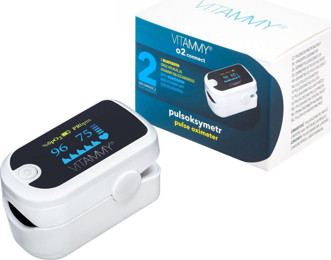 Pulsoksymetr Vitammy VITAMMY O2 connect z Bluetooth Certyfikowany pulsoksymetr medyczny z polską aplikacją mobilną i ekranem OLED 1