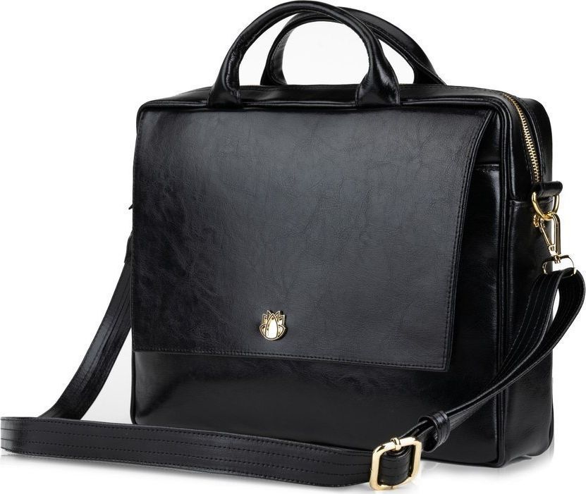 Torba Solier Gold for Women Skórzana torba na laptopa FL14 Rimini czarna 1