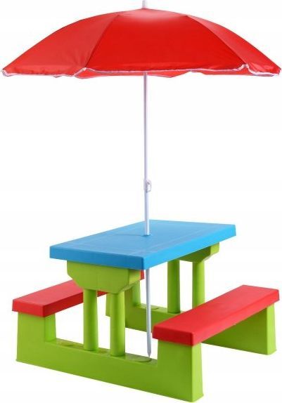 Costway Ławki i stolik z parasolem ogrodowym zestaw dla dzieci 1