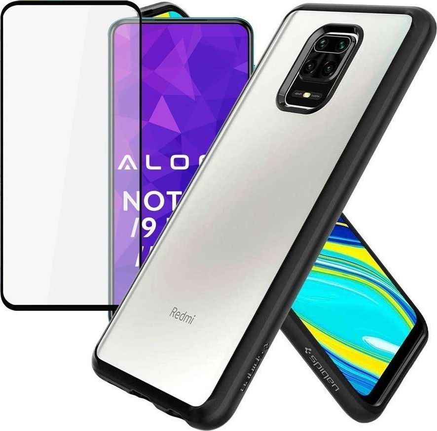 Spigen Etui Spigen Ultra Hybrid do Xiaomi Redmi Note 9S/ Pro/ Max Matte Black + Szkło Alogy FG 1