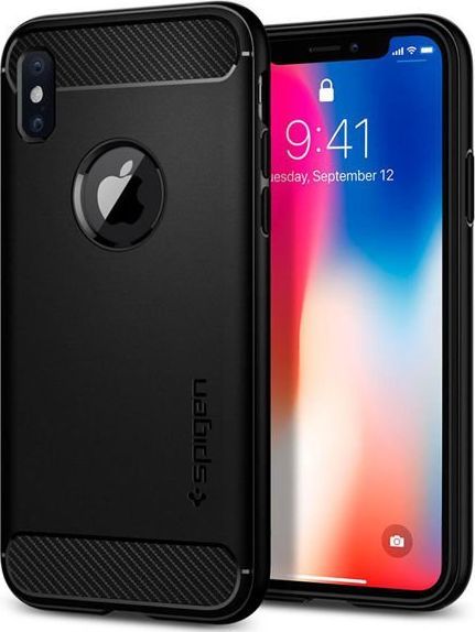 Spigen Etui Spigen Rugged armor Apple iPhone X/XS matte black + Szkło 1