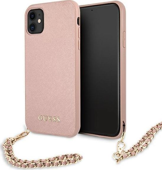 Guess Guess GUHCN61SASGPI iPhone 11 6,1" różowy/pink hardcase Saffiano Chain 1