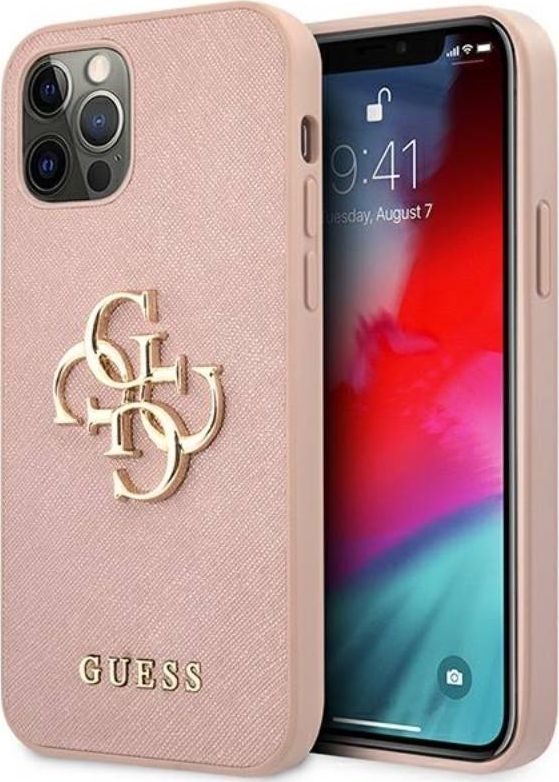 Guess Guess GUHCP12LSA4GGPI iPhone 12 Pro Max 6,7" różowy/pink hardcase Saffiano 4G Metal Logo 1