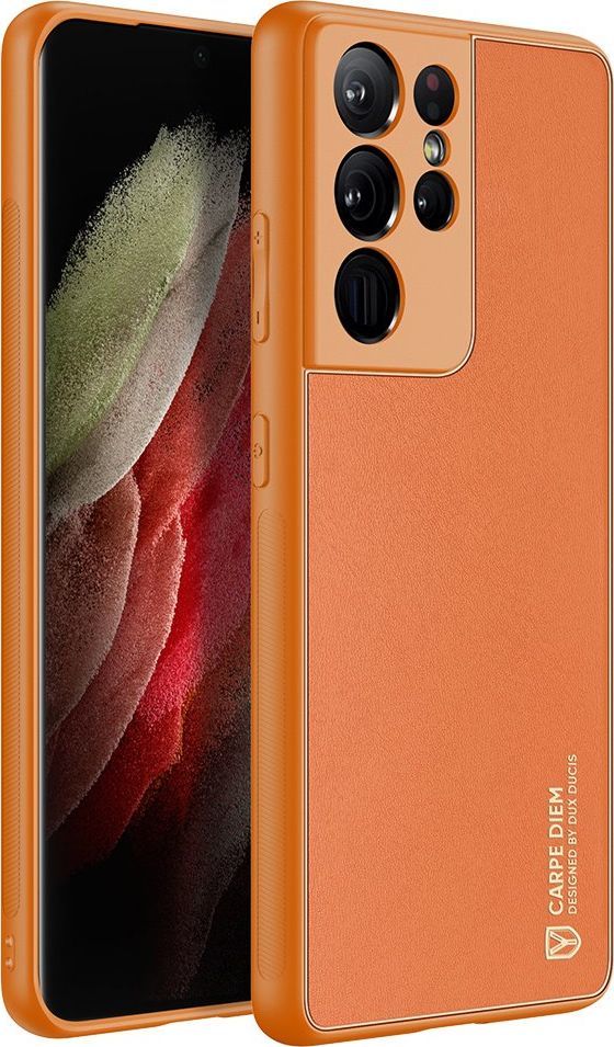Hurtel Dux Ducis Yolo eleganckie etui pokrowiec ze skóry ekologicznej Samsung Galaxy S21 Ultra 5G pomarańczowy 1