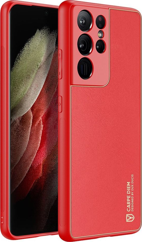 Hurtel Dux Ducis Yolo eleganckie etui pokrowiec ze skóry ekologicznej Samsung Galaxy S21 Ultra 5G czerwony 1
