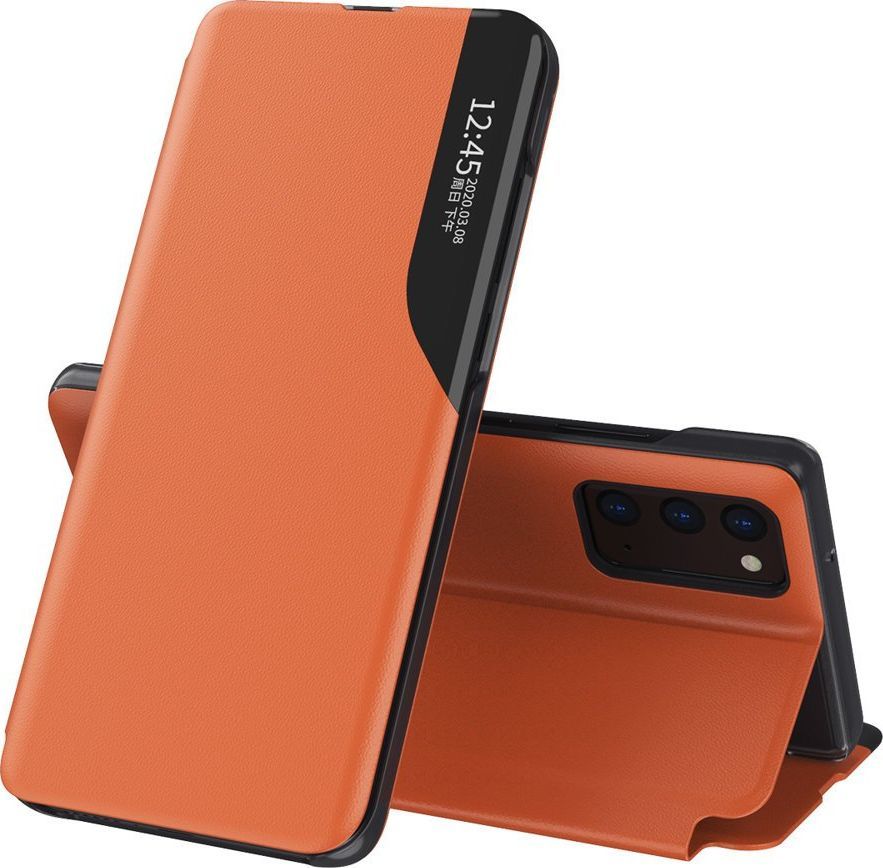Hurtel Eco Leather View Case elegancki futerał etui z klapką i funkcją podstawki Samsung Galaxy A52 5G / A52 4G pomarańczowy 1