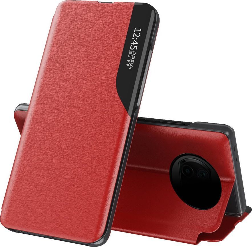 Hurtel Eco Leather View Case elegancki futerał etui z klapką i funkcją podstawki Xiaomi Redmi Note 9T 5G czerwony 1