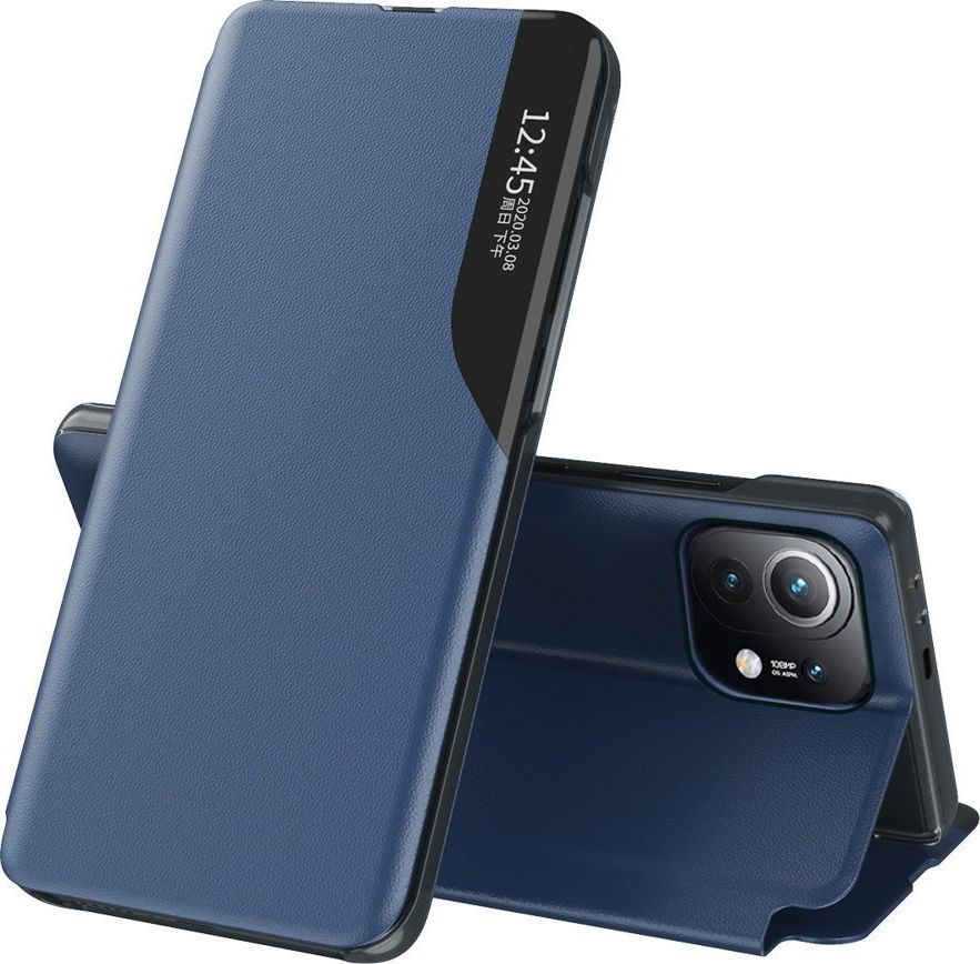 Hurtel Eco Leather View Case elegancki futerał etui z klapką i funkcją podstawki Xiaomi Mi 11 niebieski 1