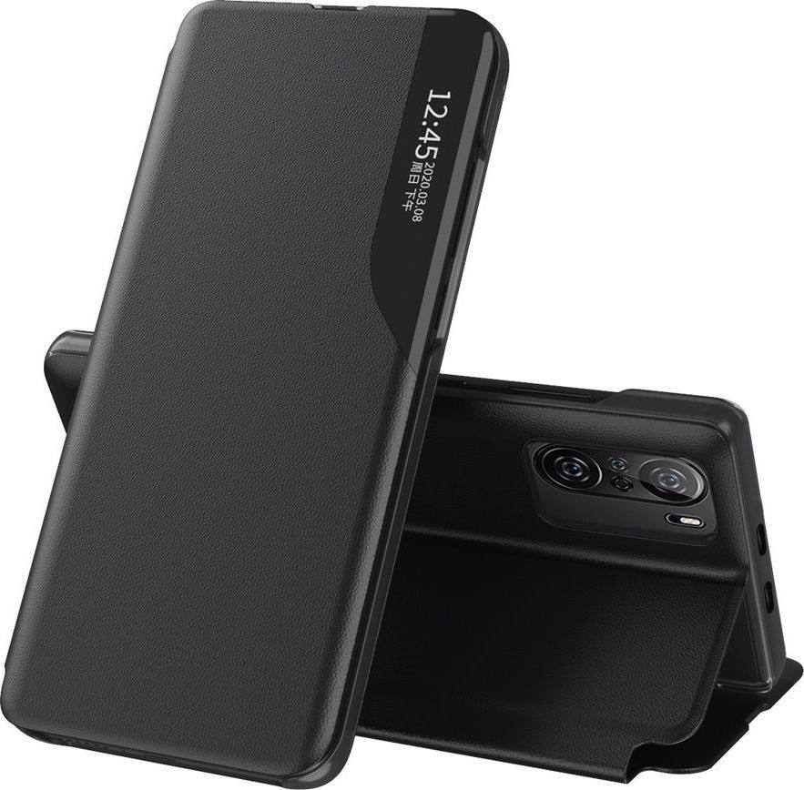 Hurtel Eco Leather View Case elegancki futerał etui z klapką i funkcją podstawki Xiaomi Redmi K40 Pro+ / K40 Pro / K40 / Poco F3 czarny 1